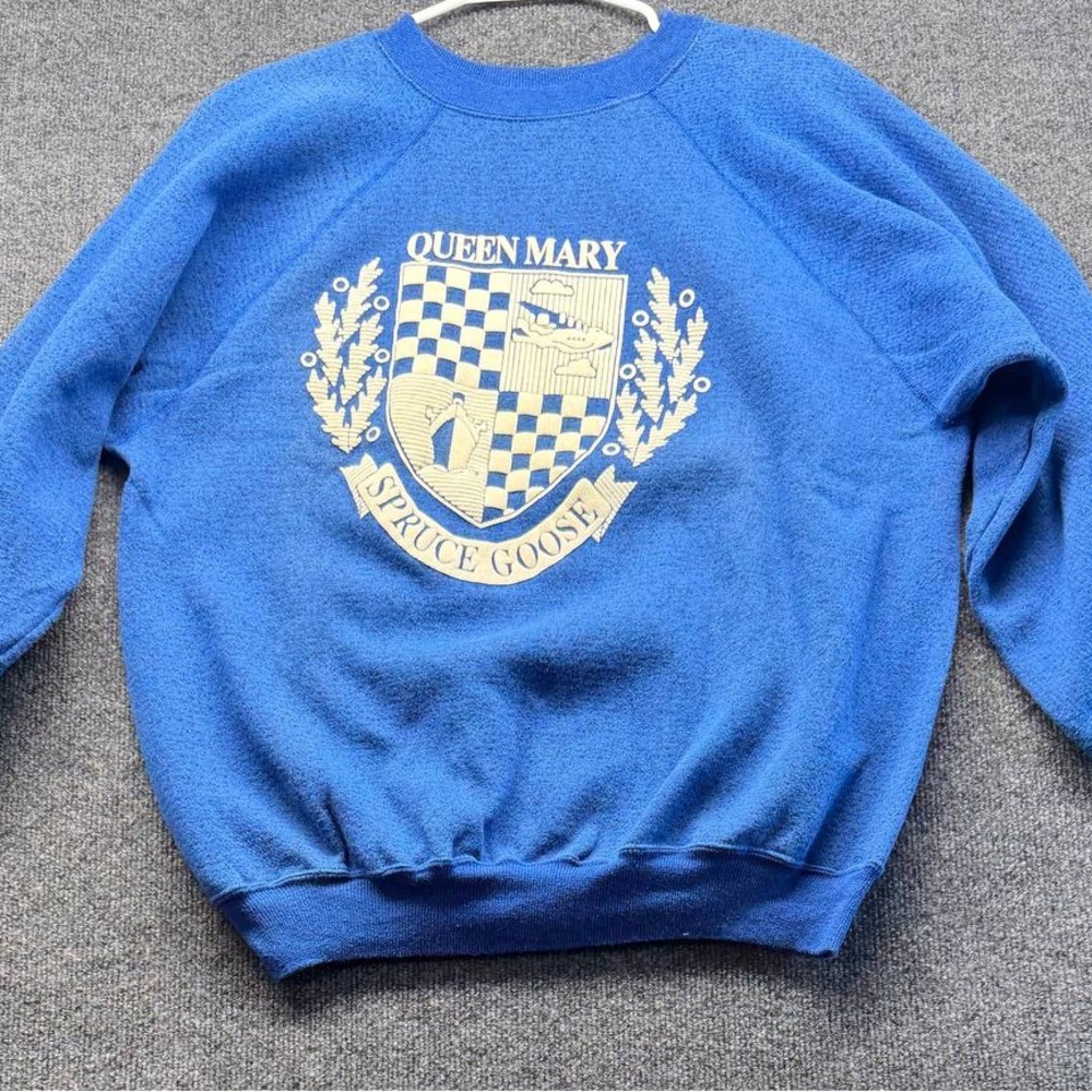 Vintage 80s Queen Mary Spruce Goose Sweatshirt XL Blue Made in USA Ultra Sweats